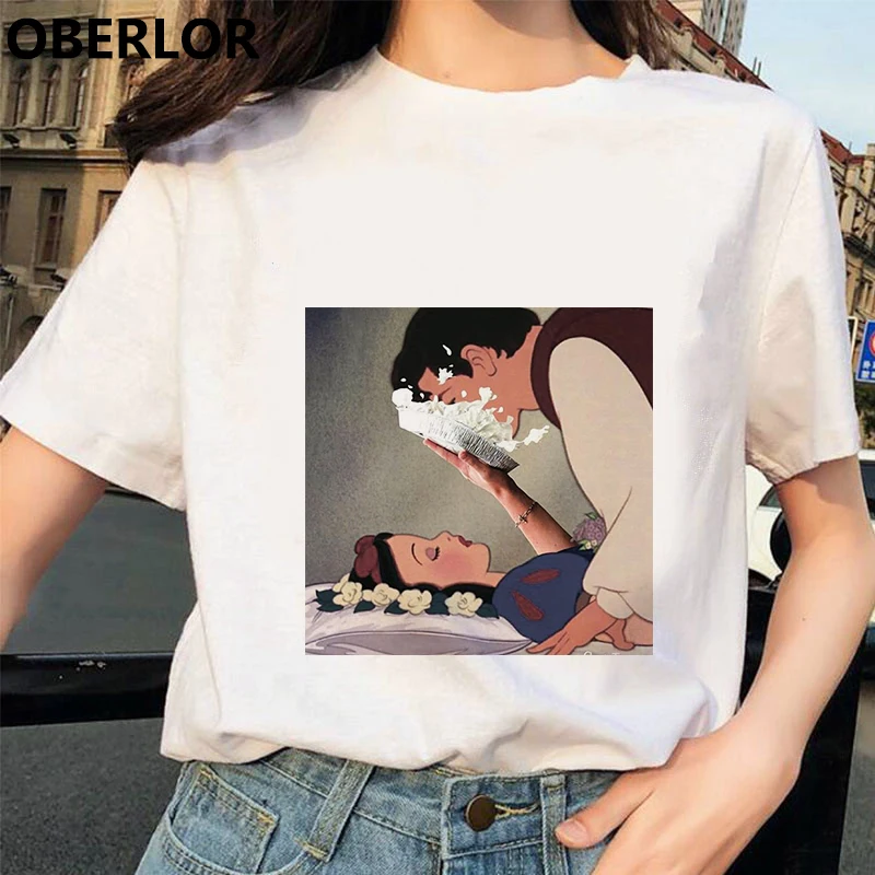 Camisetas Verano Mujer 2019 принцесса с принтом Золушки футболка женская летняя белая короткий рукав Харадзюку Эстетическая одежда