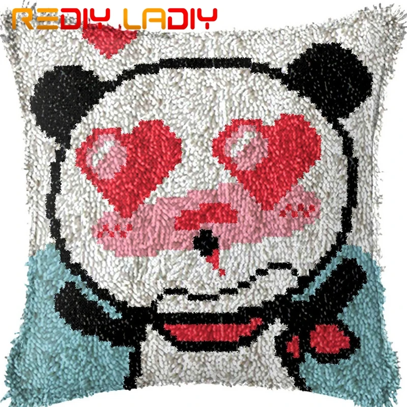 Latch Hook Cushion Love with Panda Pre-Printed Canvas Cover Acrylic Yarn Crochet Pillow Case Hobby &amp Crafts Home Decor | Дом и сад