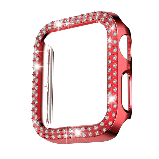 Diamond Cover for Apple Watch Case Series 7 6 SE 5 4 3 2 1 45mm 41mm for Iwatch 40mm 44mm 38MM 42MM Bumpe Protective Bling Cases Red