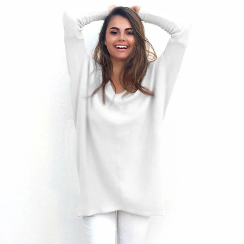 Basic 2019 V-neck Solid Autumn Winter Sweater Pullover Women Female Knitted Long Sleeve Sweater Loose Longtop Sleeves S Женский