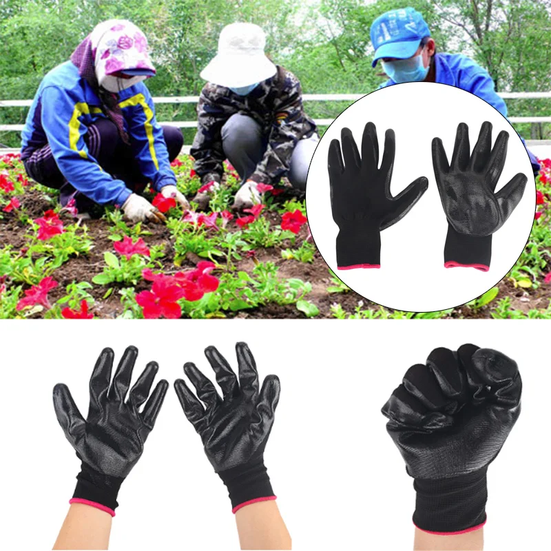 Садовые перчатки рабочие перчатки варежки прочные нескользящие удобные Экономичные 1 пара черный нейлон+ PU покрытие многофункциональный