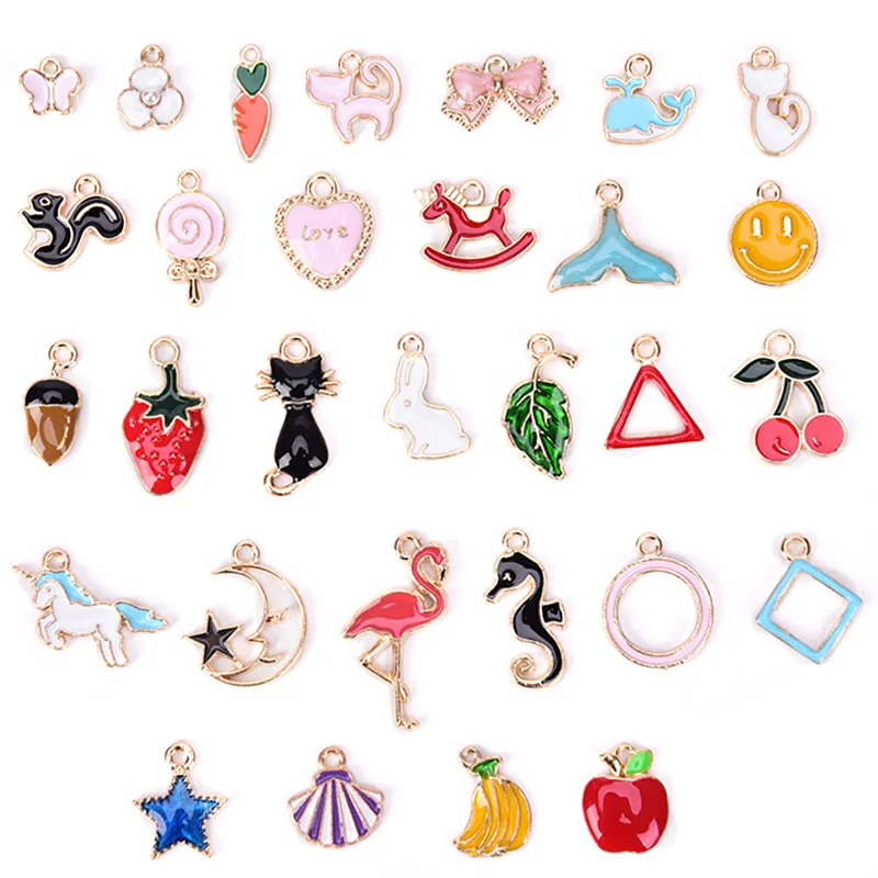 30 шт./компл. эмалевые подвески в виде животных Луны звезд фруктов сделай сам