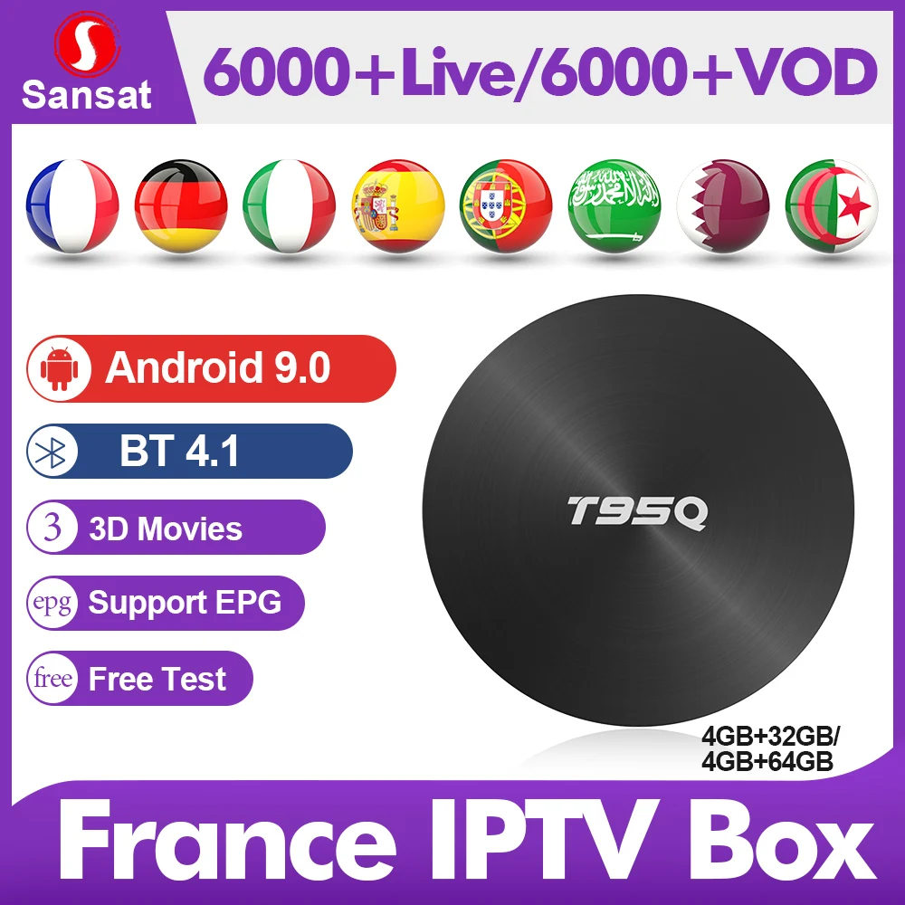 

French IPTV Subscription Netherlands Dual-band WIFI IPTV Arabic Germany Belgium Box Android 9.0 IPTV Subscription SANSAT 1 Year