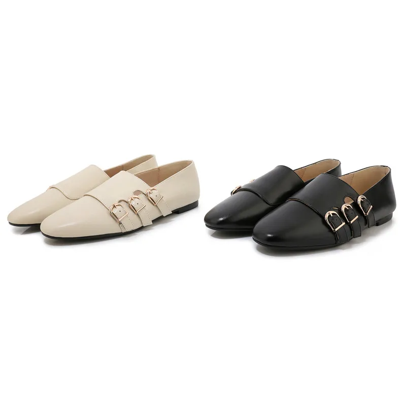 FEDONAS Top Quality Genuine Leather Female Newest Loafers Metal Buckle Women Flats Spring Shallow Casual Office Shoes Woman