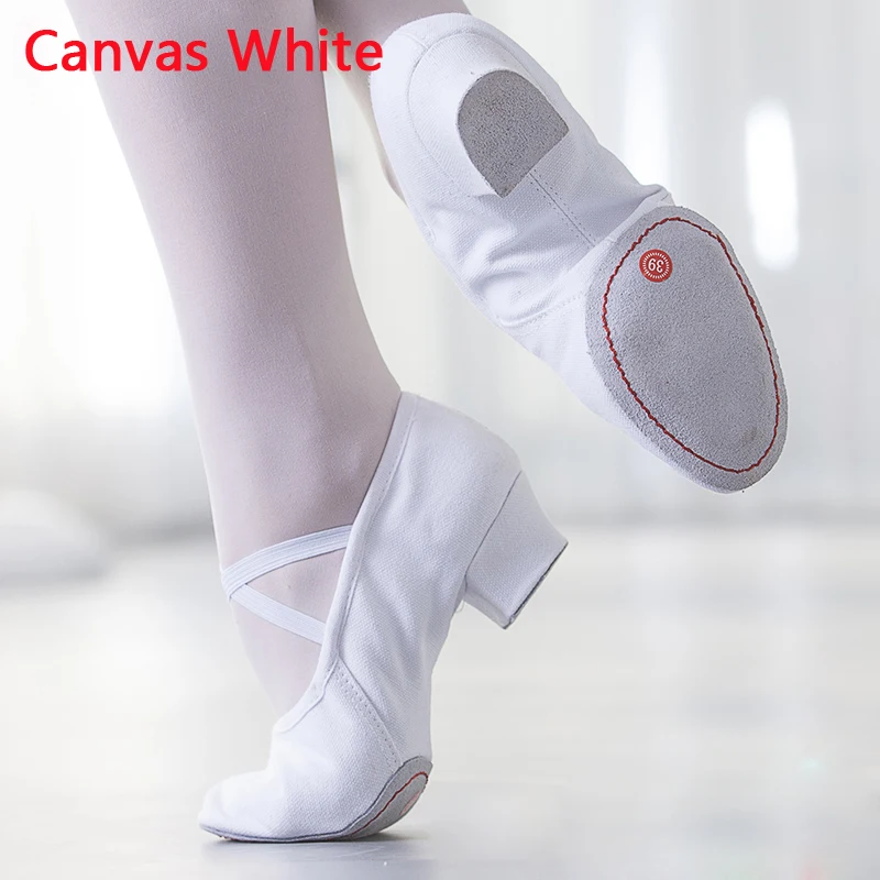 Canvas White Балетки из натуральной кожи; женская обувь для танцев на среднем каблуке; обувь для джазовых танцев; обувь для занятий йогой; обувь для учителя; обувь для детей и взрослых - Color: Canvas White