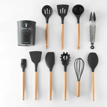

Kitchen Utensils Kitchen Tool Wood Handle Silica Gel Kitchenware 11 Piece Set 9 Piece Set Kitchen Tool Scoop Set
