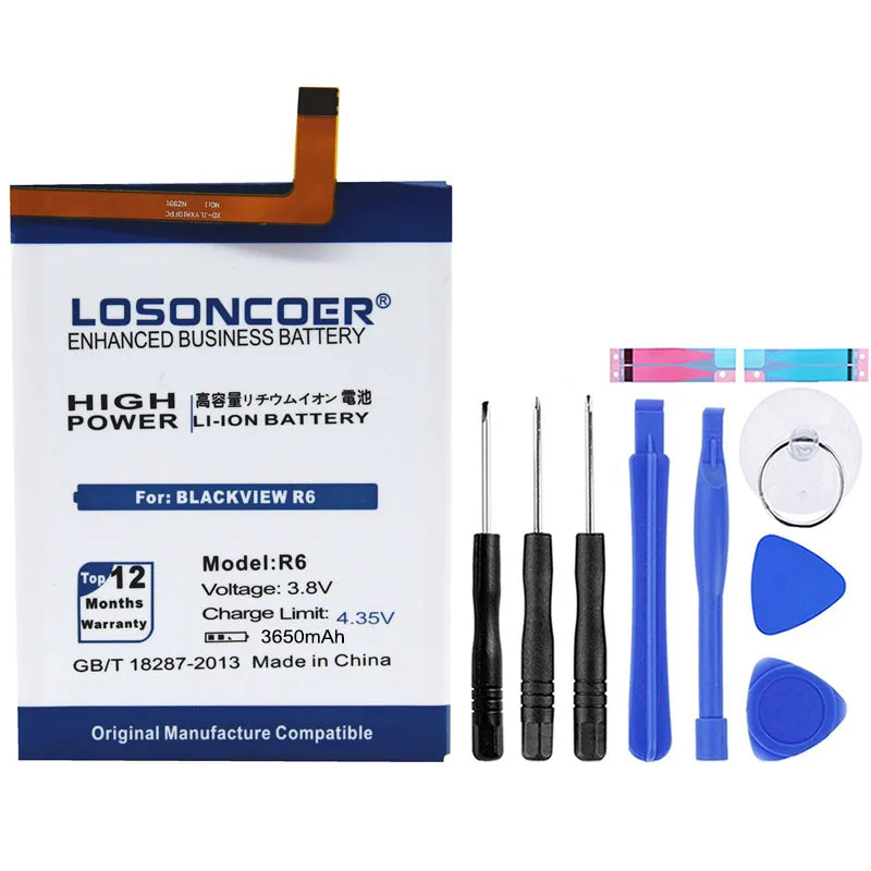 LOSONCOER 3650 мАч R6 батарея дл Blackview R6 Хорошее качество батареи мобильного телефона+ Подарочные инструменты+ наклейки