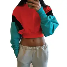 

2021 Fashion Women Cute Long Sleeve Loose Pinkycolor Orange Hoodies Crop Top Sweatshirt Indie Spring Fall Casual Patchwork Cloth