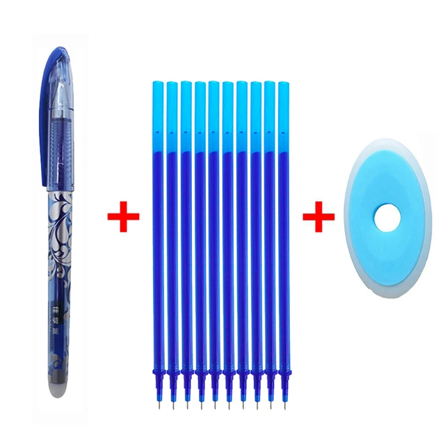 12 Pcs/Set Office Gel Pen 0.5mm Erasable Pen Refill Rod Blue/Black/Red Ink Magic Pen for School Writing Supply Kawaii Stationery Blue ink