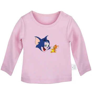 

Cute Tom Cat and Jerry Mouse Don't Touch Me Prairie Wolf Newborn Baby T-shirts Toddler Graphic Solid Color Long Sleeve Tee Tops