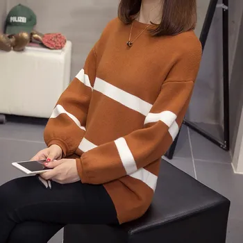 

Plus size XL-4XL Striped Loose Ladies Sweater Pullover 2019 Autumn Winter New Arrival Jumpers Knit Sweaters Women Pull Femme