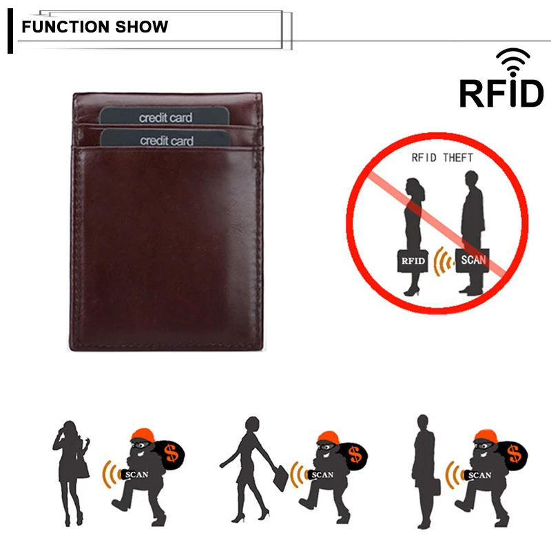 Genuine Leather Wallet Men Slim Cowhide Men Wallets RFID Blocking Anti-theft Money Clips ID Credit Card Case Business Money Bag