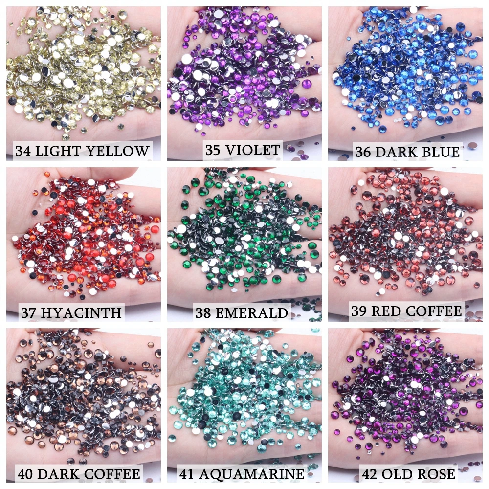 Crystal 500/1000pcs 2-6mm Resin Rhinestones Round Flatback Non Hot Fix Diamonds Appliques For Craft Fabric Wedding Dresses