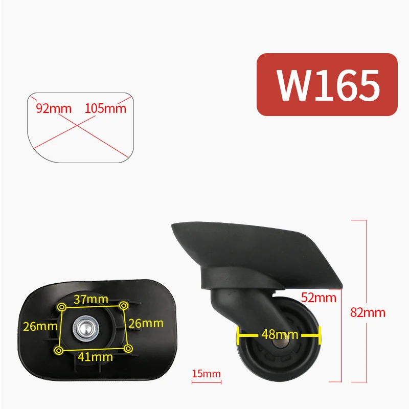 W165(2 Wheels)Black Сменные колеса для багажа, чемодан, ролики, сумка на колесиках, аксессуары, ролики, цветной чемодан, багаж, черные колеса - Цвет: W165(2 Wheels)Black