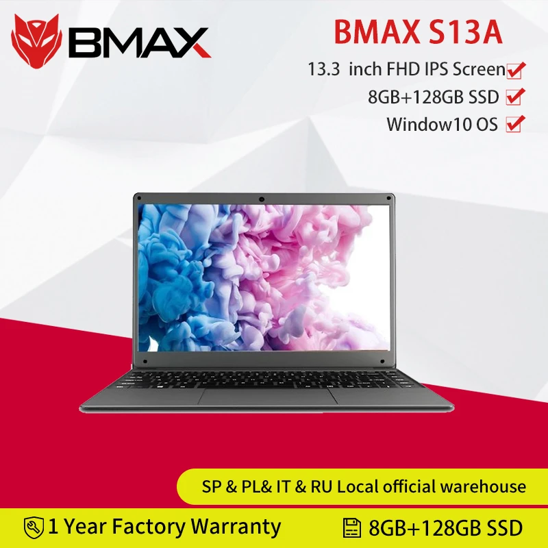 BMAX S13A 13.3 inch Intel N3350 Laptop window10 Notebook 8GB LPDDR4 128GB SSD 1920*1080 IPS Intel  Laptops