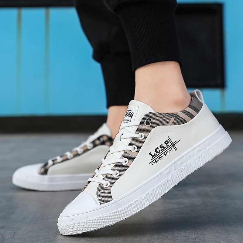

Fashion Men Vulcanize Shoes Casual Lace-Up Flat Low Sewing Breathable Boys Sneakers indestructible Tie shoelaces footwear Male
