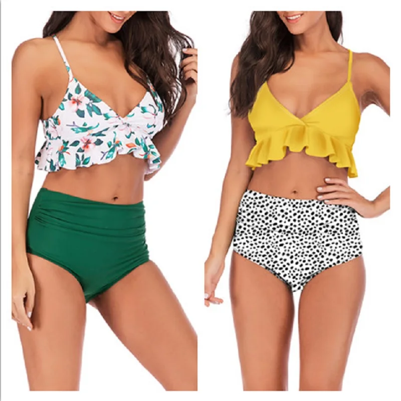 

Women's Swimming Suit New Sexy High Waist Bikini SwimwearTop Pleated Swimsuit Bikini Large Size Swimsuits Female Beachwear