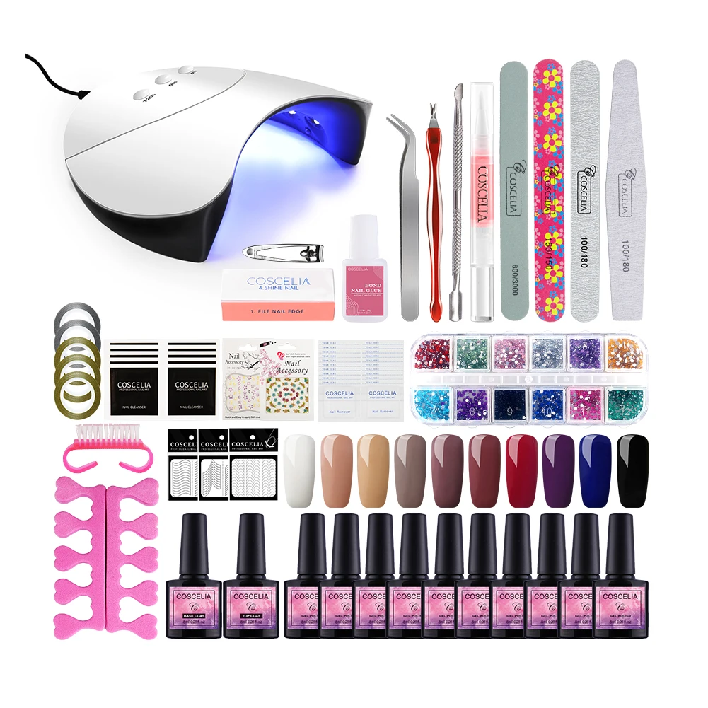 36W Nail Set C02 RU Warehouse COSCELIA Гель-лак для ногтей Маникюрные Инструменты Набор сверлильного станка для ногтей Набор для нейл-арта Гель-лак для маникюра Набор - Цвет: 36W Nail Set C02