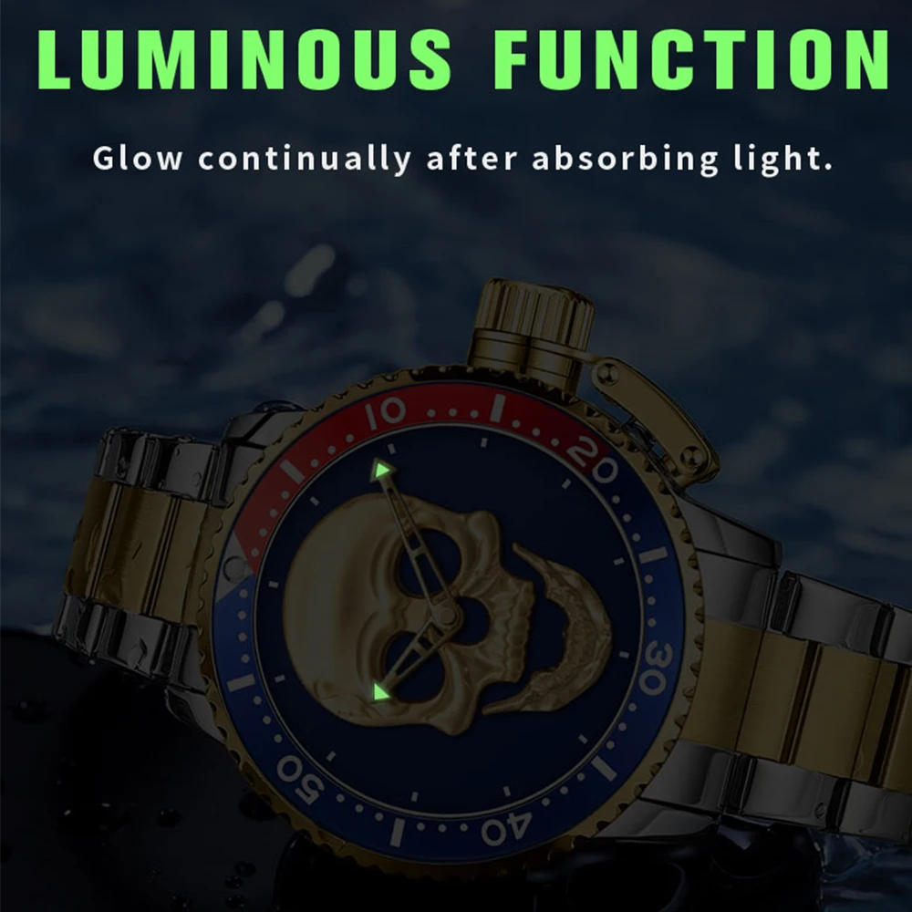 WWOOR New Fashion 3D Skull Watch For Men Top Brand Luxury Waterproof Stainless steel Men Watch Creative Clocks Relogio Masculino