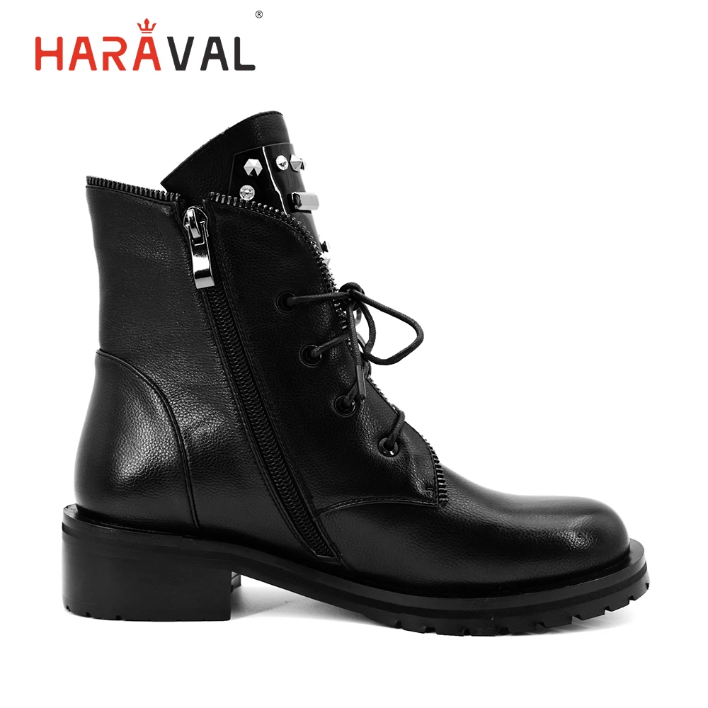 HARAVAL/модные качественные женские ботильоны; теплые зимние ботинки на низком каблуке в стиле ретро с круглым носком на шнуровке; классические ботинки на молнии со шнуровкой; B201