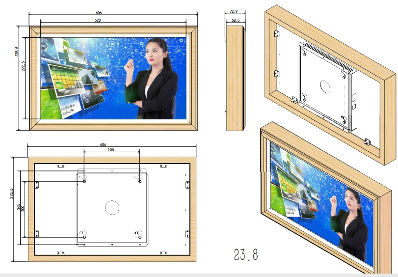 Obeytec 23,8 дюймов деревянная фоторамка цифровая вывеска, 1920*1080, настенный Смарт рекламный медиа, Android 1+ 8G