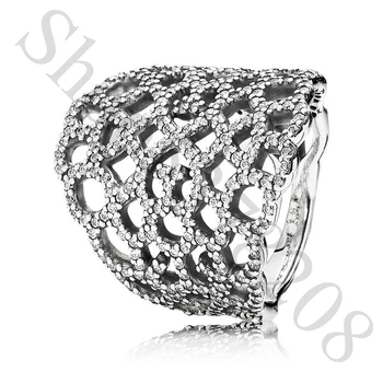 

Authentic 925 Sterling Silver Shimmering Lace Europe Ring For Original Women Bead Charm Gift DIY Jewelry