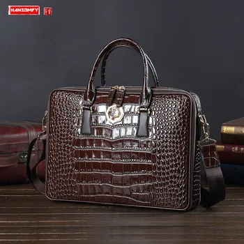 

Handbag Leather Handbag Men's Business Briefcase 14" Laptop Bag Crocodile Shoulder Bag Large Capacity Tide Brand Computer Bags