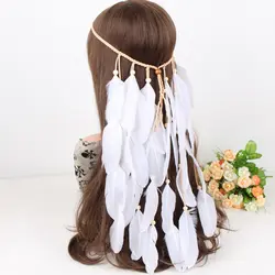 50 см длина в скандинавском стиле перья повязка на голову с бахромой веревка для волос головной убор племенные хиппи вечерние аксессуары