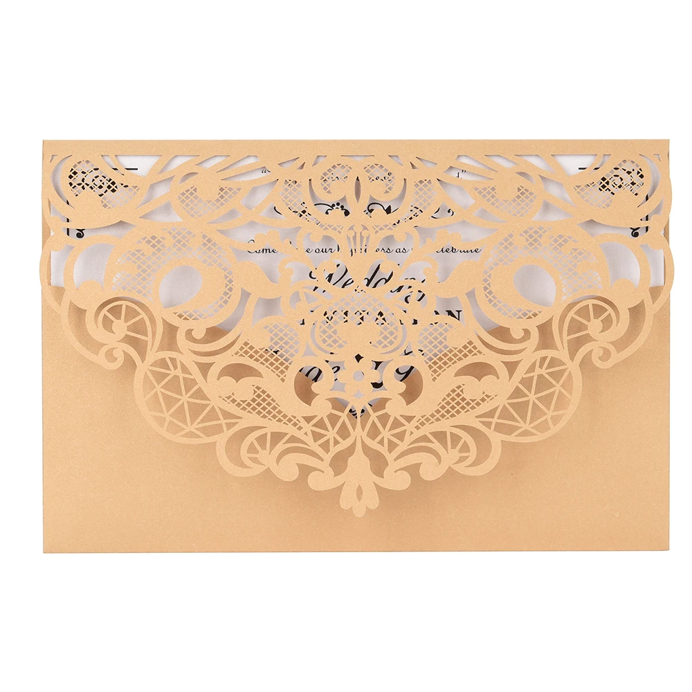 Hot 10/20Pcs Pearl Paper Laser Cut Wedding Invitation Cards Love Pattern Greeting without Blank Inner Sheet | Дом и сад