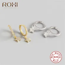 ROXI, корейский стиль, 925 пробы, серебро, цирконий, звезда, серьги-гвоздики для женщин, прозрачный циркон, пятиконечная звезда, вечерние серьги