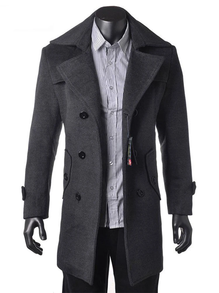 Custom Made Grey Black Double Breasted Trench Coat Men, Designer Winter ...