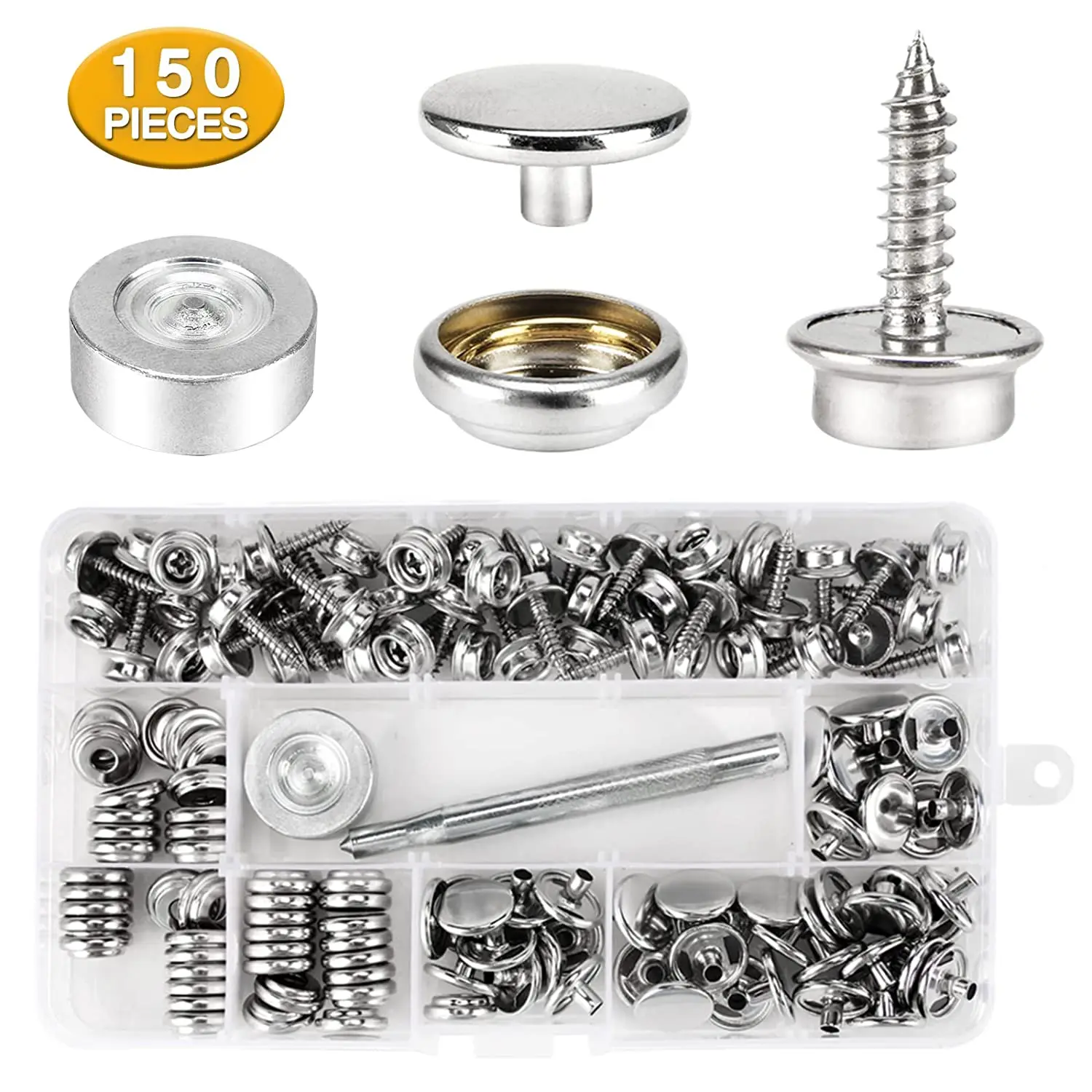 150 Pcs Canvas Snap Kit Tool Metal Screws Snaps Marine Grade 3/8" Socket Stainless Steel Boat