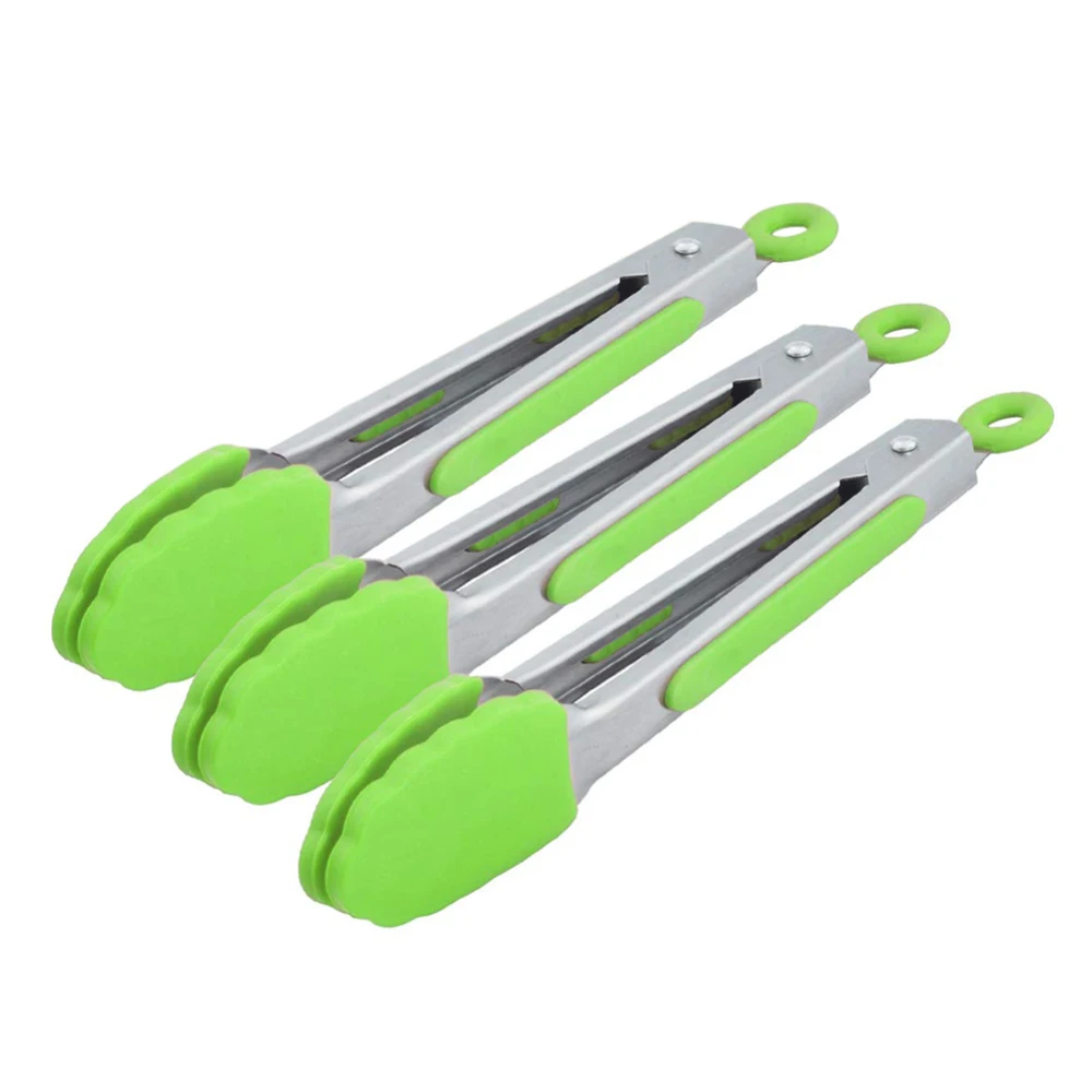 Green Комплект из 3 предметов, 7 дюймов Силиконовые Кухня Кулинария Салат Щипцы для гриля Еда зажим кулинарные щипцы Зажимная рукоятка Кухня посуда для барбекю стол инструменты - Цвет: Green