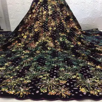 

2019 high quality sequence French Nigerian sequins net African tulle mesh sequence lace fabric for dress 5yards/lot white, green