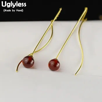

Uglyless Summer Fashion Long Ear Lines for Women Gold Real 925 Silver Brincos Garnet Red Earrings Real 925 Silver Jewelry E1712