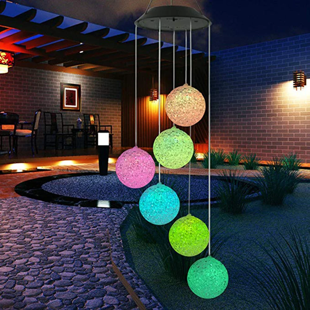 LED Solar Color Changing Wind Chime Lights Outdoor Waterproof Garden Ball String Light Fairy Garland Holiday Xmas Decoration