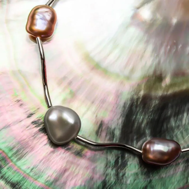 Baroque White Purple Natural Freshwater Keshi Pearl Bracelet 925 Sterling Silver