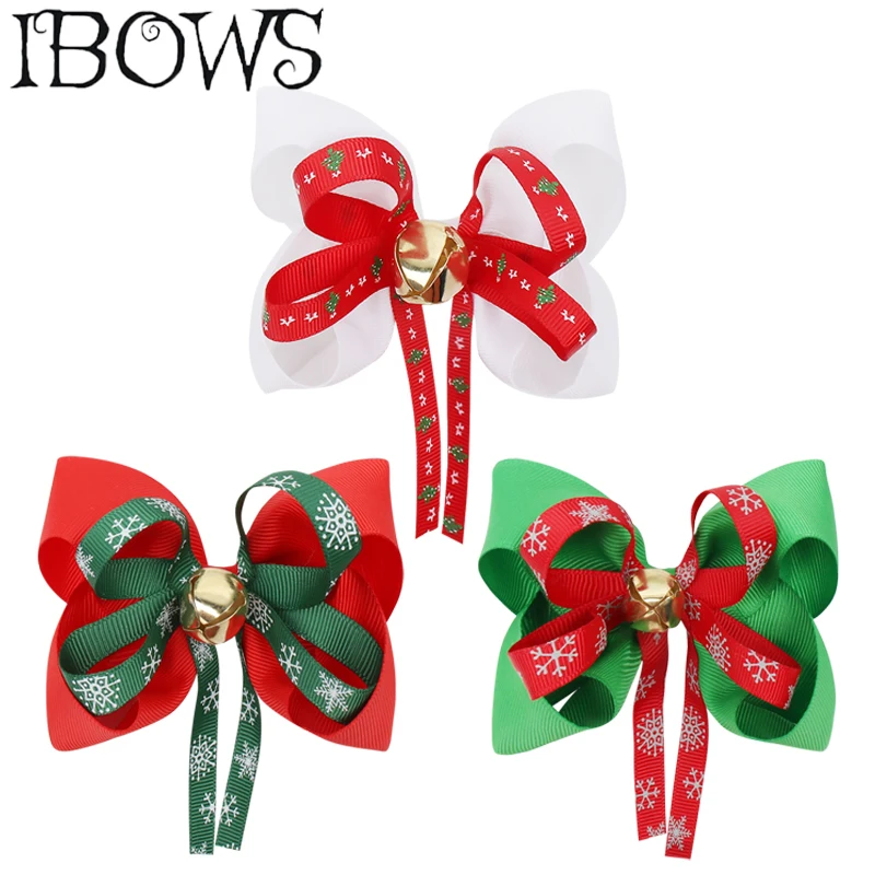 

3Pcs/Lot 4'' Christmas Hair Bows Santa Twinkle Bells Dog Bows Happy New Year Hair Clip Girls Christmas Party Hair Accessories