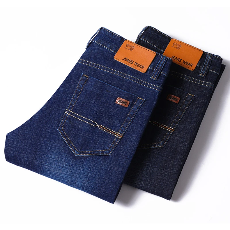 

Brand 2020 New Men's Fashion Straight Jeans Business Casual Stretch Slim Jeans Classic Trousers Denim Pants Male Black Blue