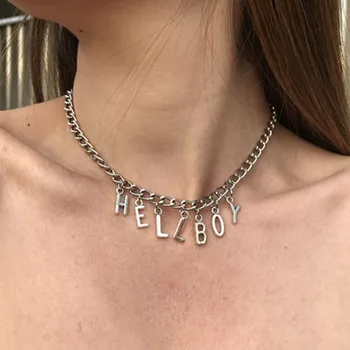 

2020 Personality Hip Hop Alphabet HELLBOY Necklace Simple Wild Clavicle Chain For Female Fashion Letter Pendant Necklaces
