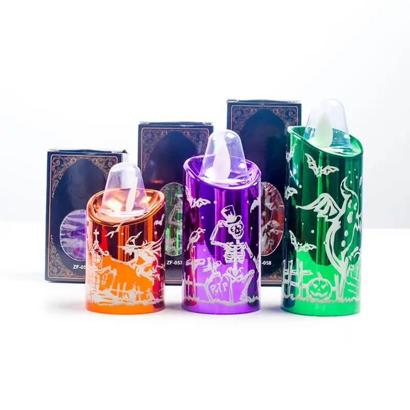 3pcs/set Electric LED Candles Lamp Battery Operated Flickering Flameless Skull Candle Halloween Party Decor