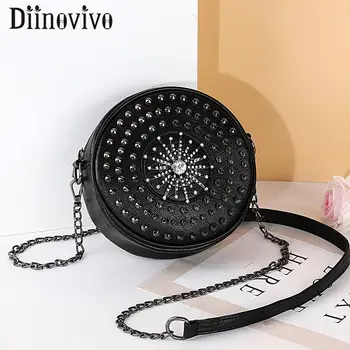 

DIINOVIVO Diamonds Circular Bag Women Shoulder Bag Rivet Crossbody Small Bag For Women Round Ladies Hand Bags Crossbody WHDV1314