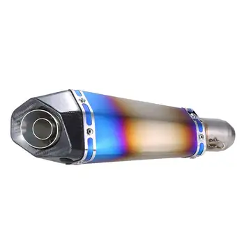 

38mm-51mm Motorcycle Exhaust Pipe Super Cool Carbon Fiber Tail + Blue Decoration Stainless Steel For Atv