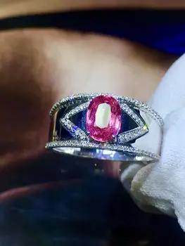 

Pink Sapphire Ring Real Pure 18 K Natural Pink Sapphire Gemstones 1.04ct Diamonds Stone Female's Fine Rings