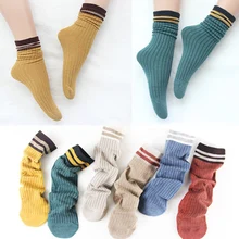 1 пара, хлопковые носки без пятки, женские полосатые носки с двумя полосками в стиле ретро, осенне-зимние носки, повседневные хлопковые теплые модные красные и белые носки