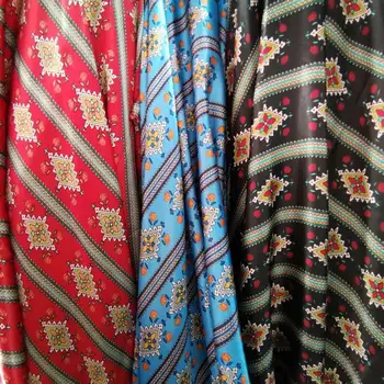 

Stripe Satin Soft Sateen Tilda Ethnic Craft Fabric Silky Printed DIY Sewing Ribbon Material