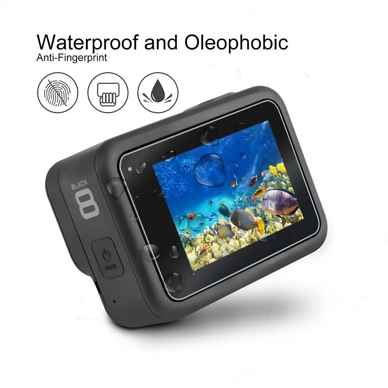 Temperado para Gopro Protetor de Tela + Lente Protetora para Herói Vskey Vidro Hero 8 Câmera Lcd Tampa Película Preto 100 Pçs - Image 4