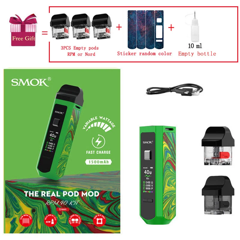 SMOK RPM40 Pod Комплект Vape 40 Вт 1500 мАч батарея 4,3 мл бак RPM сетка 4,5 Ом катушка мл Nord Pod RBA электронная сигарета испаритель - Цвет: Green