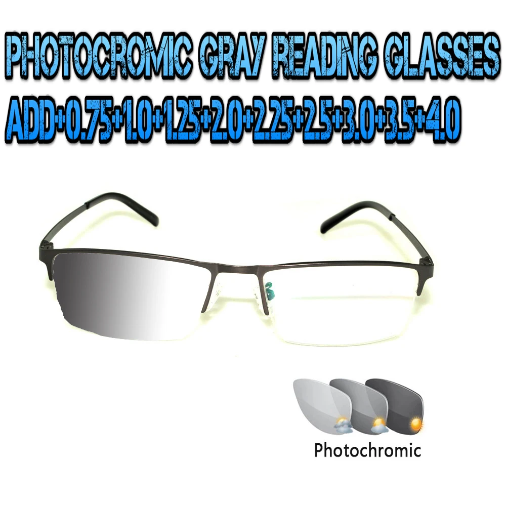 

Photochromic Gray Reading Glasses Ultralight Trend High Quality Fashion Men Women Black Metal Frame +0.75 To +4.0