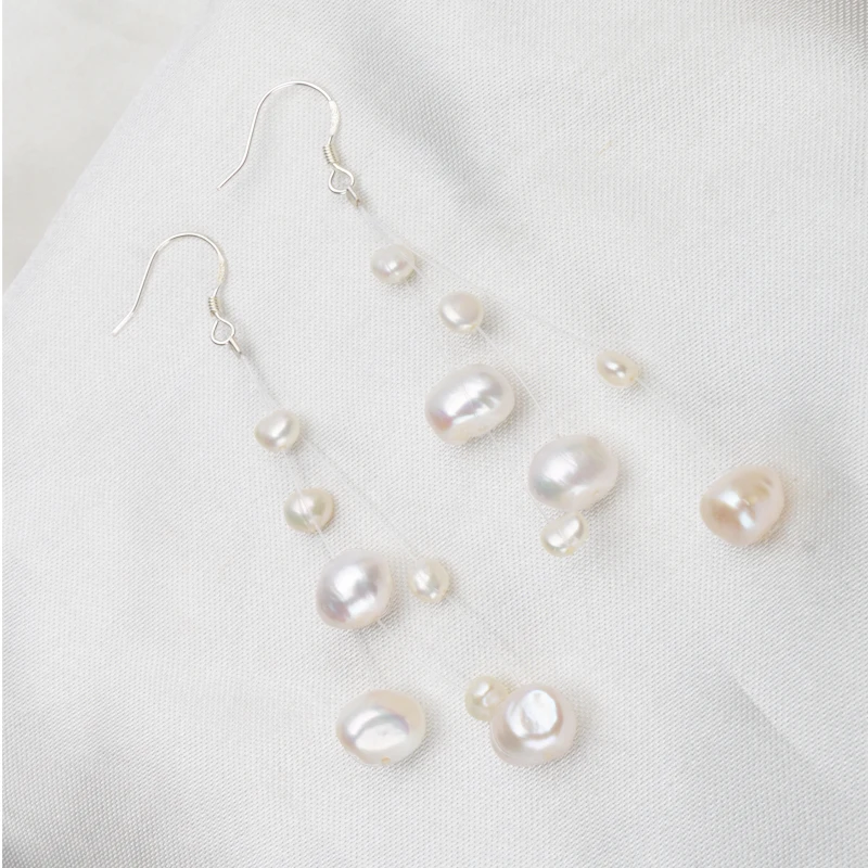 ASHIQI белый натуральный пресноводный барочный жемчуг богемные серьги 925 пробы